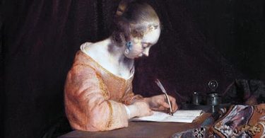 femme écrivant une lettre pour illustrer lettres d'une péruvienne
